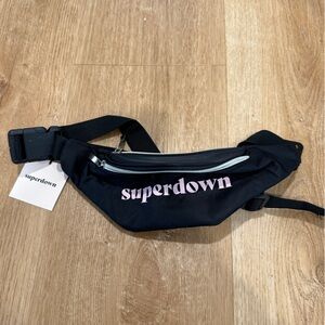 Superdown Black Fanny Pack with Silver Zippers
